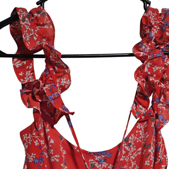 Anthropologie Moon River Red Floral Top Womens Size Medium Ruffle Sleeveless - Picture 4 of 7